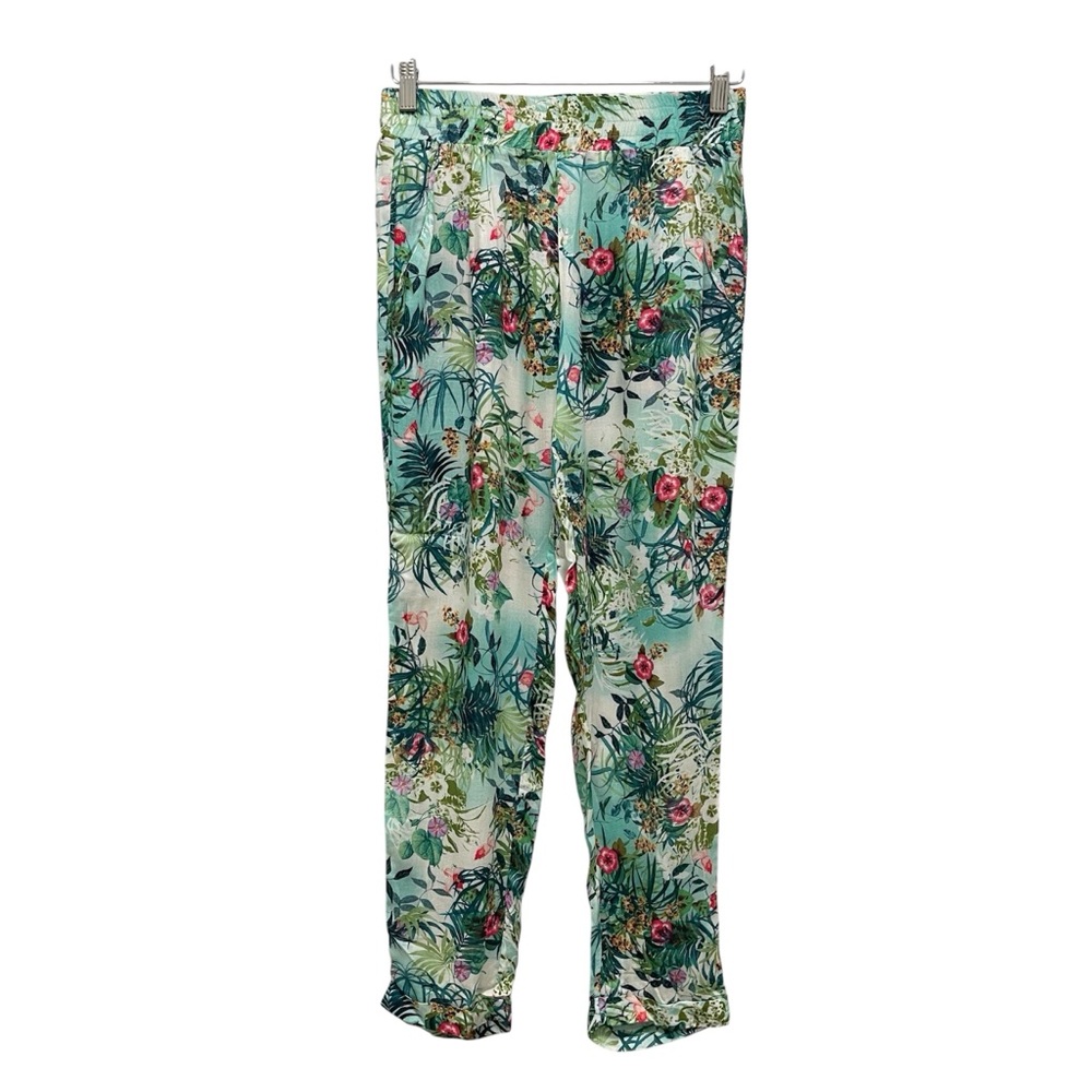 VELVET By Graham Spencer Calypso St. Barth Green Floral Print Pant Size Small
